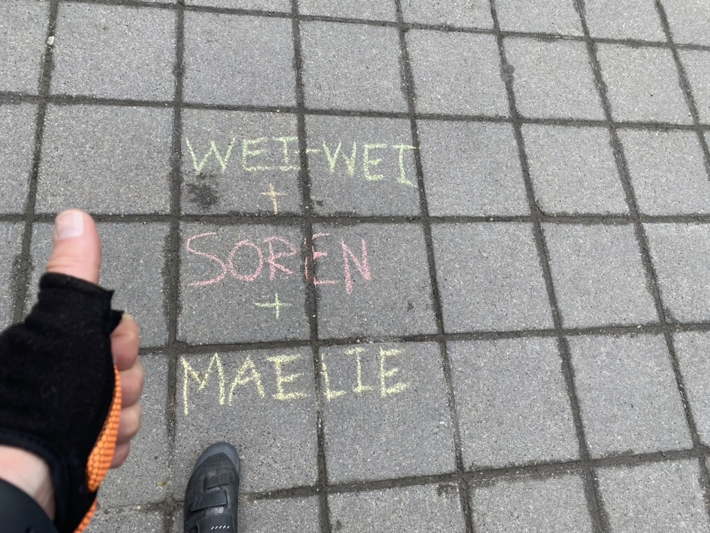 Sidewalk chalk with names of supporters