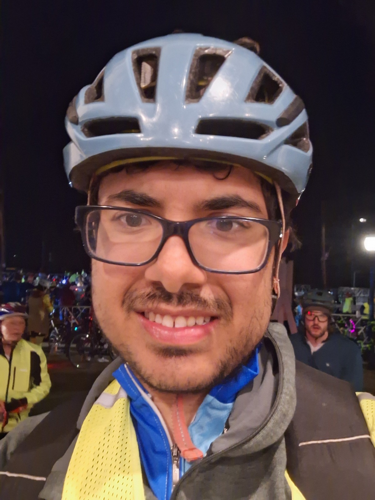 Getting ready for the Midnight Marathon, an overnight bike tour along the Boston Marathon route every year Sunday night before the race starts