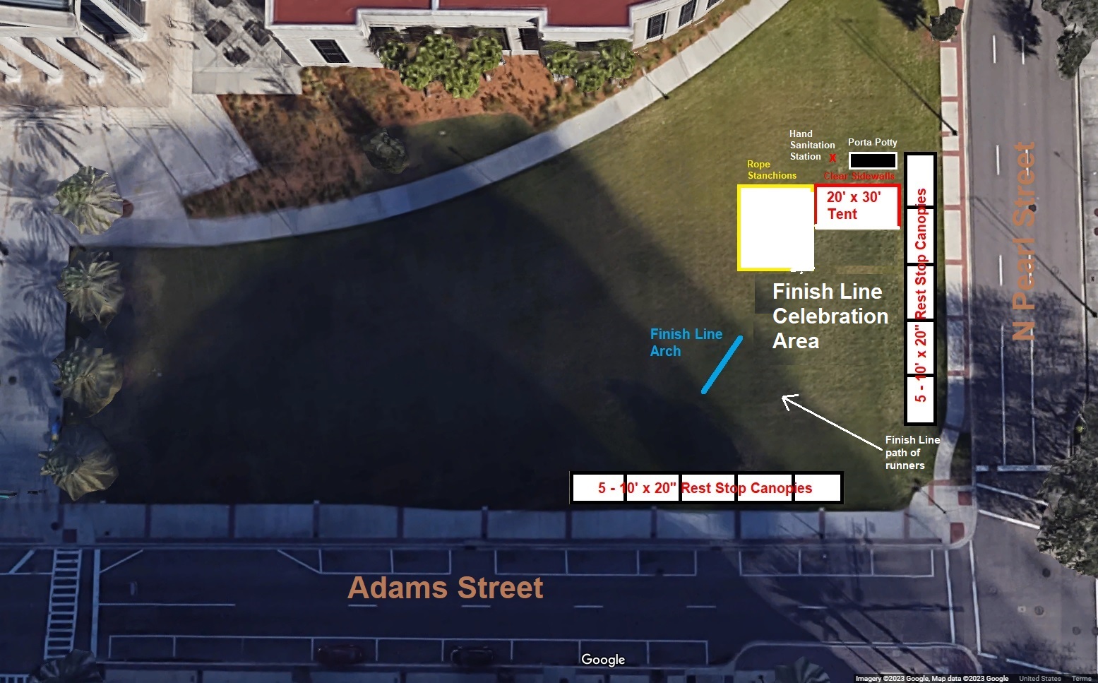 Rest Stop Canopies/Tents and Finish Line Celebration set-up (Duval County Courthouse Lawn)