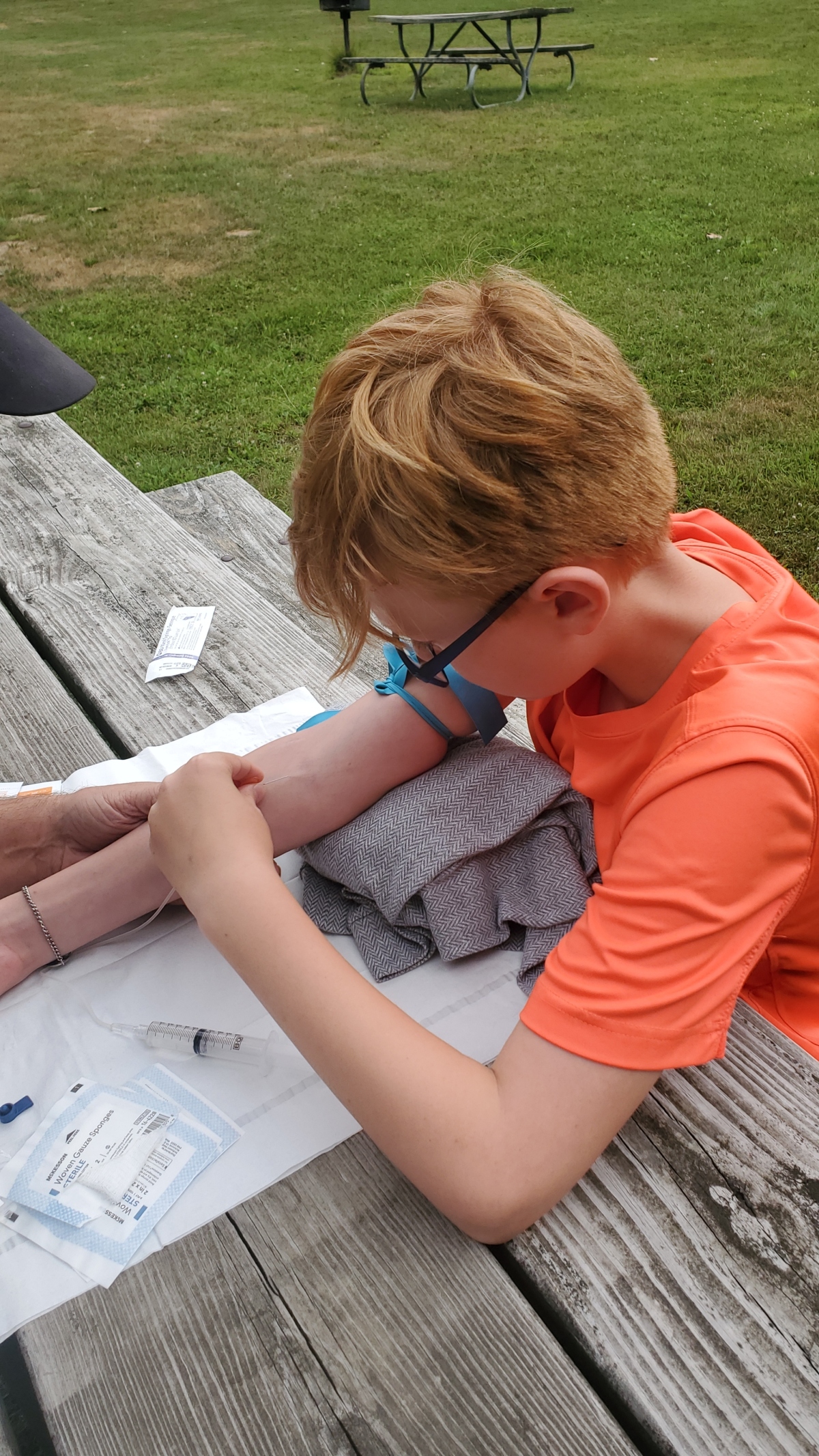 Johnny doing his infusion before camp