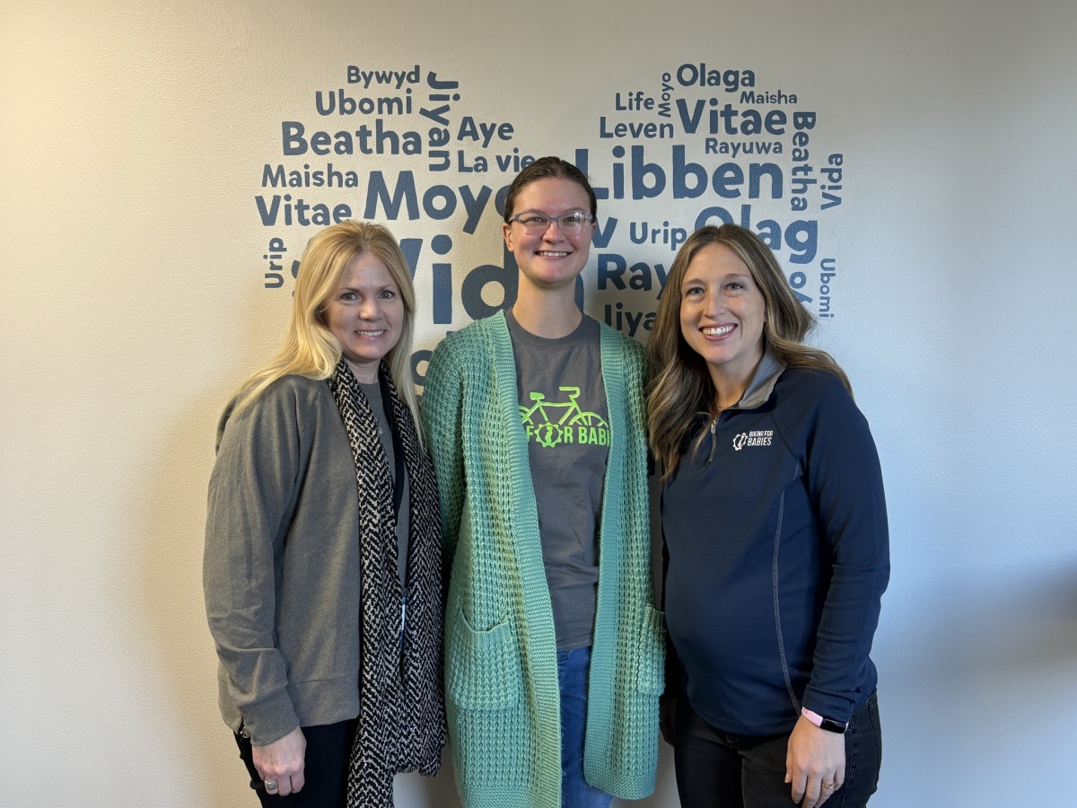 Me, Nikki Biese (right, then the Executive Director of Biking for Babies) and Anne Tretinyak (left, Executive Director of Vida) in 2024