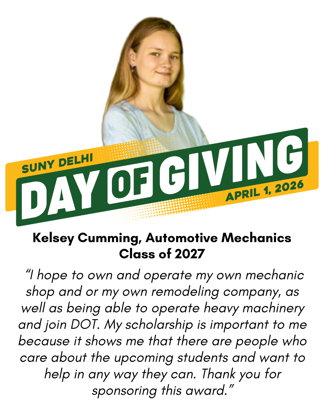 Kelsey Cumming, Automotive Mechanics, Class of 2027