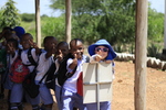 Students preparing to board the Shade school bus 