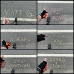 Sidewalk chalk with names of supporters