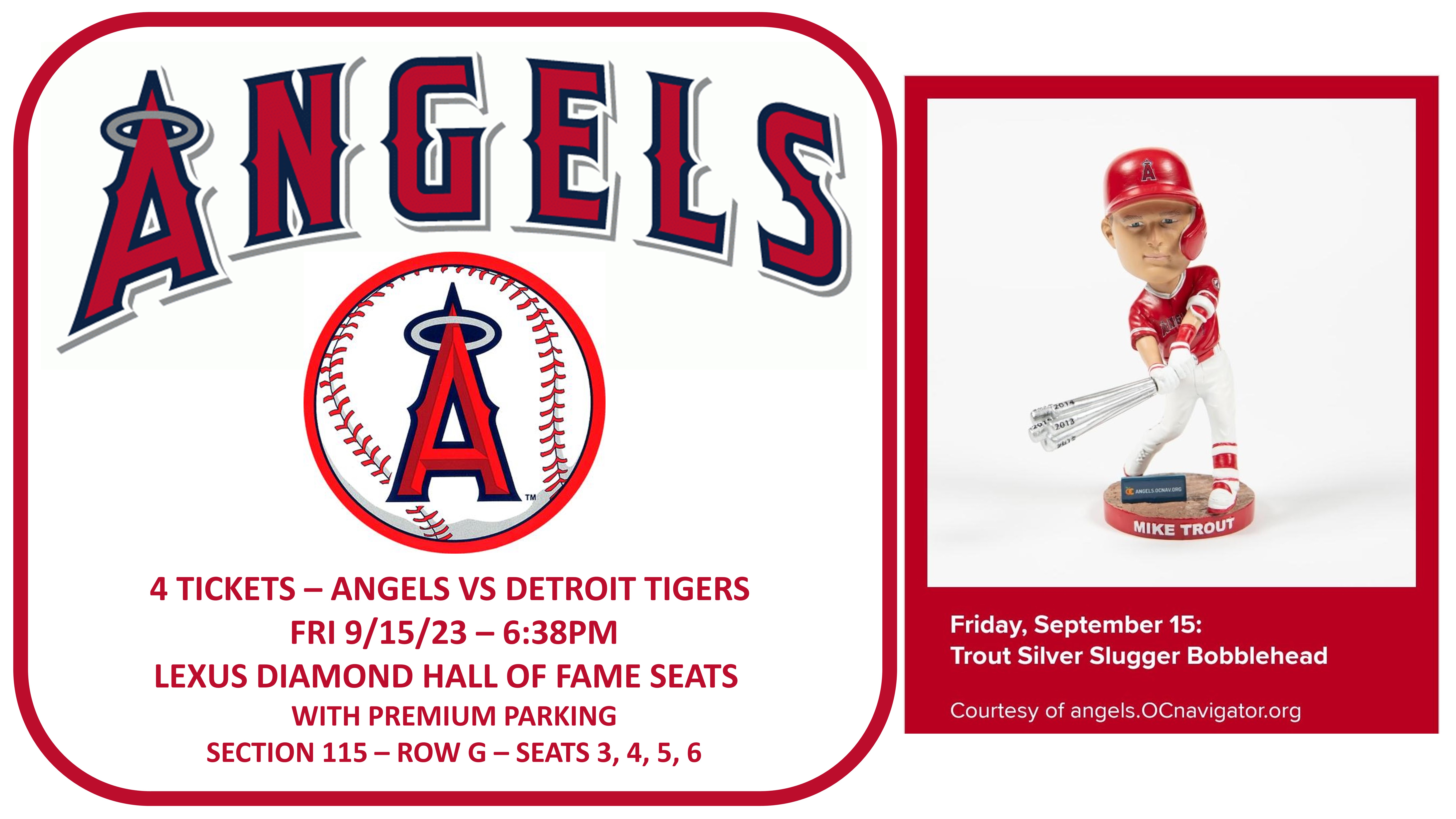 4 ANGELS TICKETS 9/15 w/ PREMIUM PARKING (VALUE: $1200)