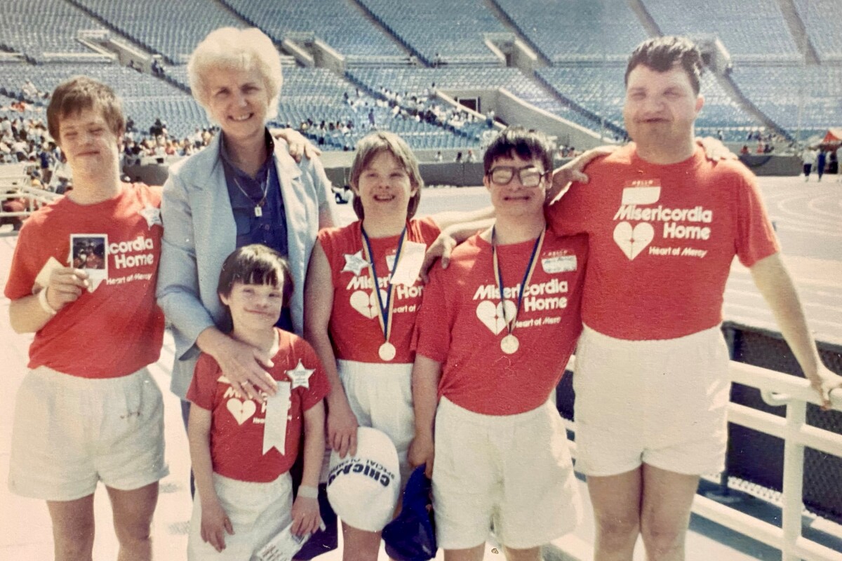 Brian (far right) with his aunt, Sr Rosemary at the Special Olympics at Soldier Field