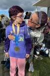 Stella and mom at the Berlin Marathon finish line