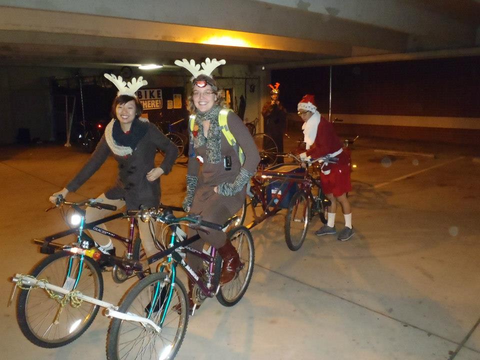 Reindeer on the Georgia Tech Dodecacycle (actually a tetradecacycle, with a trike fixed to the back as Santa's sleigh)