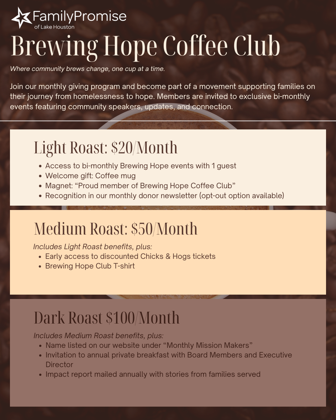 For Individuals/Volunteers: Where community brews change, one cup at a time. 