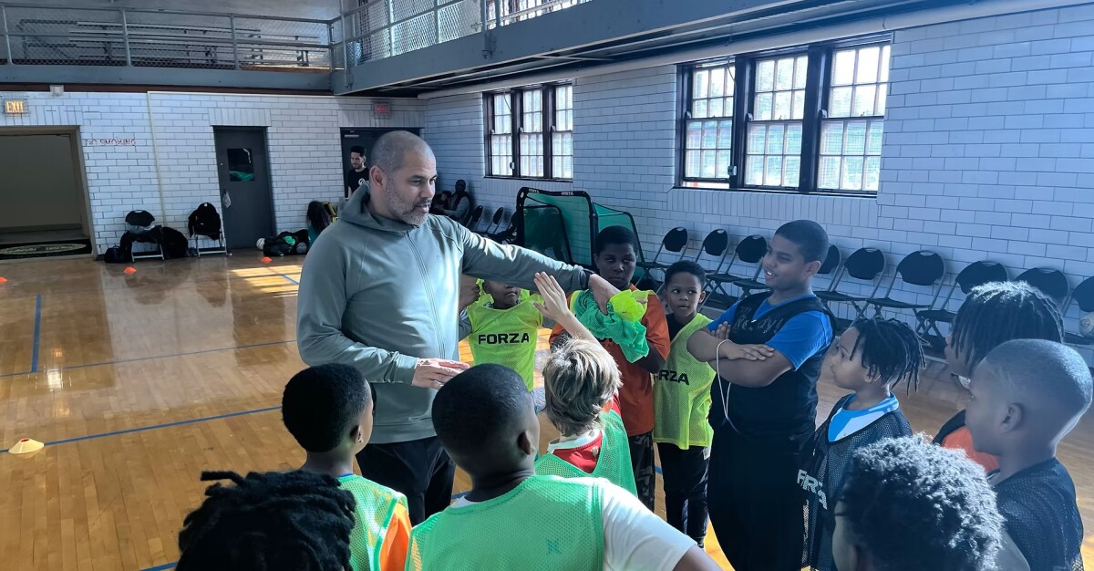 CJ Brown with youth participants in Chicago