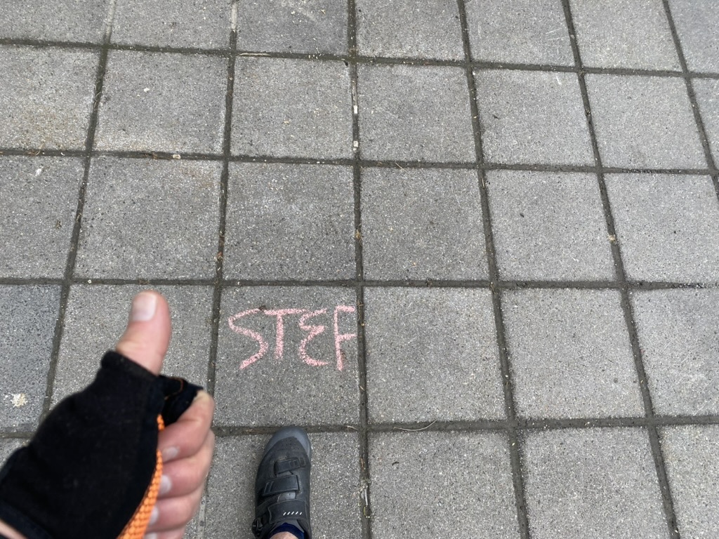 Sidewalk chalk with name of supporter