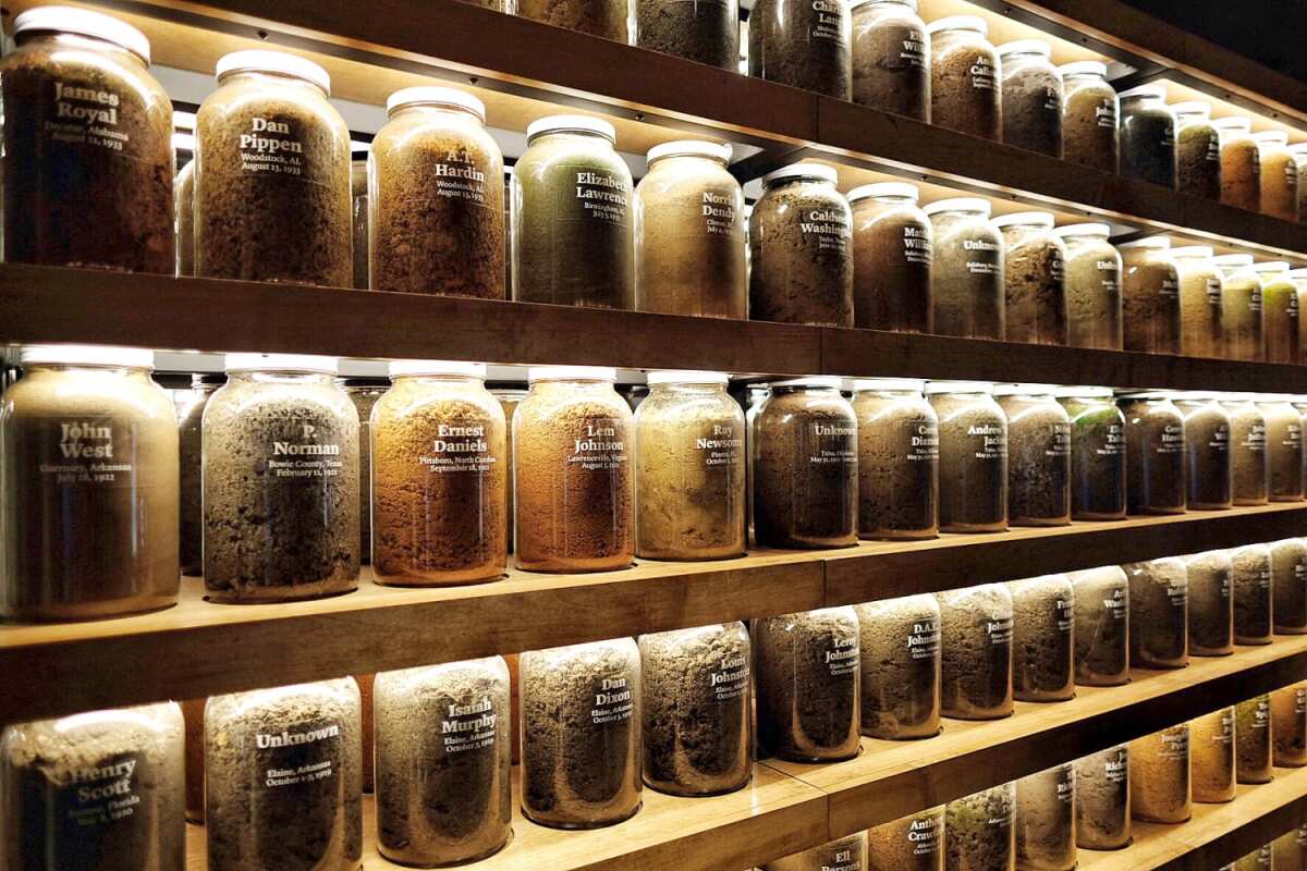 Soil jars displayed at the EJI's Legacy Museum