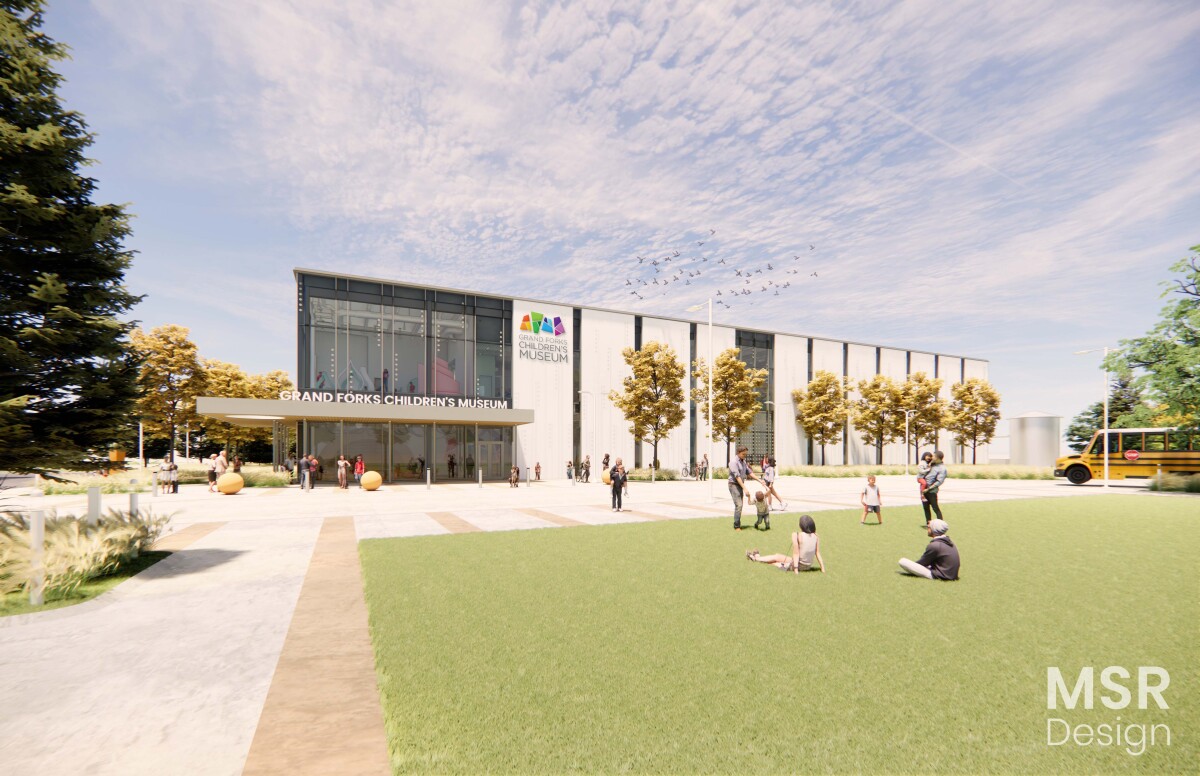Rendering of the South view of the exterior of Grand Forks Children's Museum