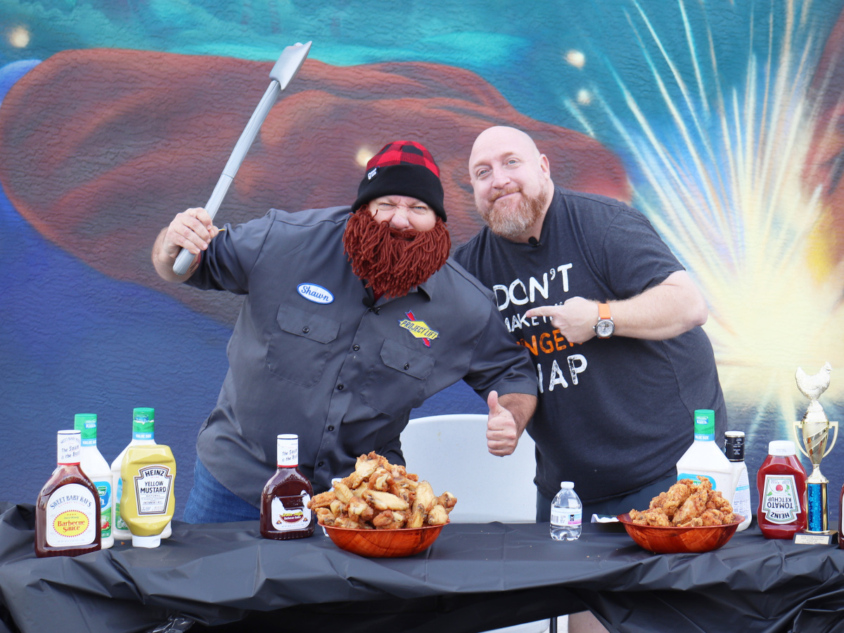 Lumberjack Shawn Challenges Baldy Eats in the Chicken Wing Eating Contest