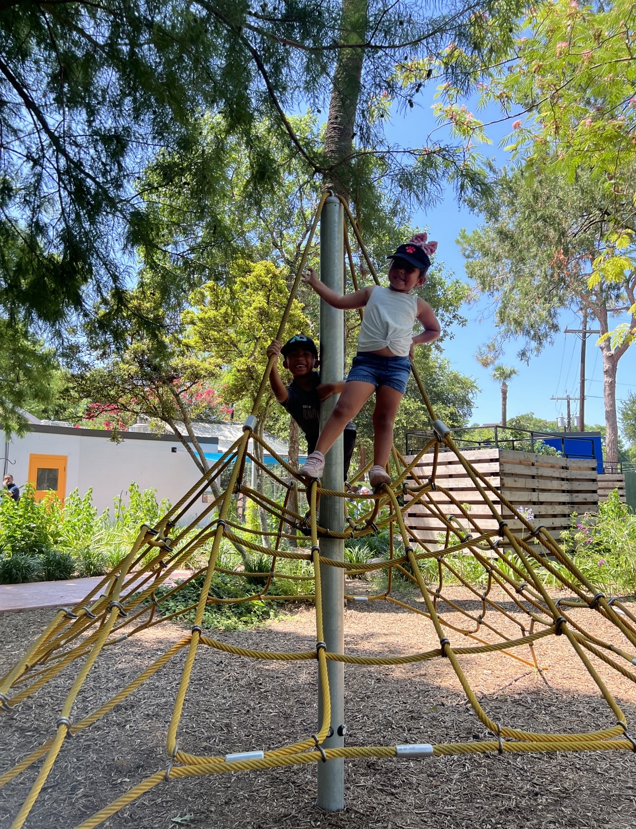 Practicing my climbing skills in the kids area!