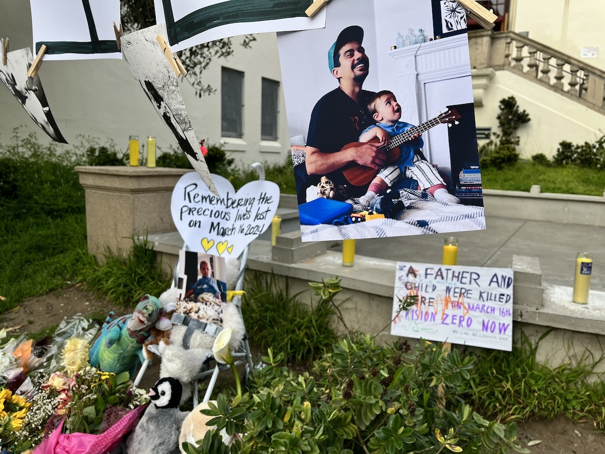 A vigil for the family struck by a driver in West Portal in March 2024. 