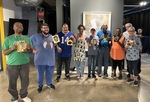 Resident Artist, Karen E. Griffin, teaching a workshop with a group from Southeast Enterprises