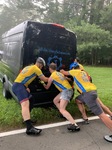 Freeing the van from the ditch on Day 1