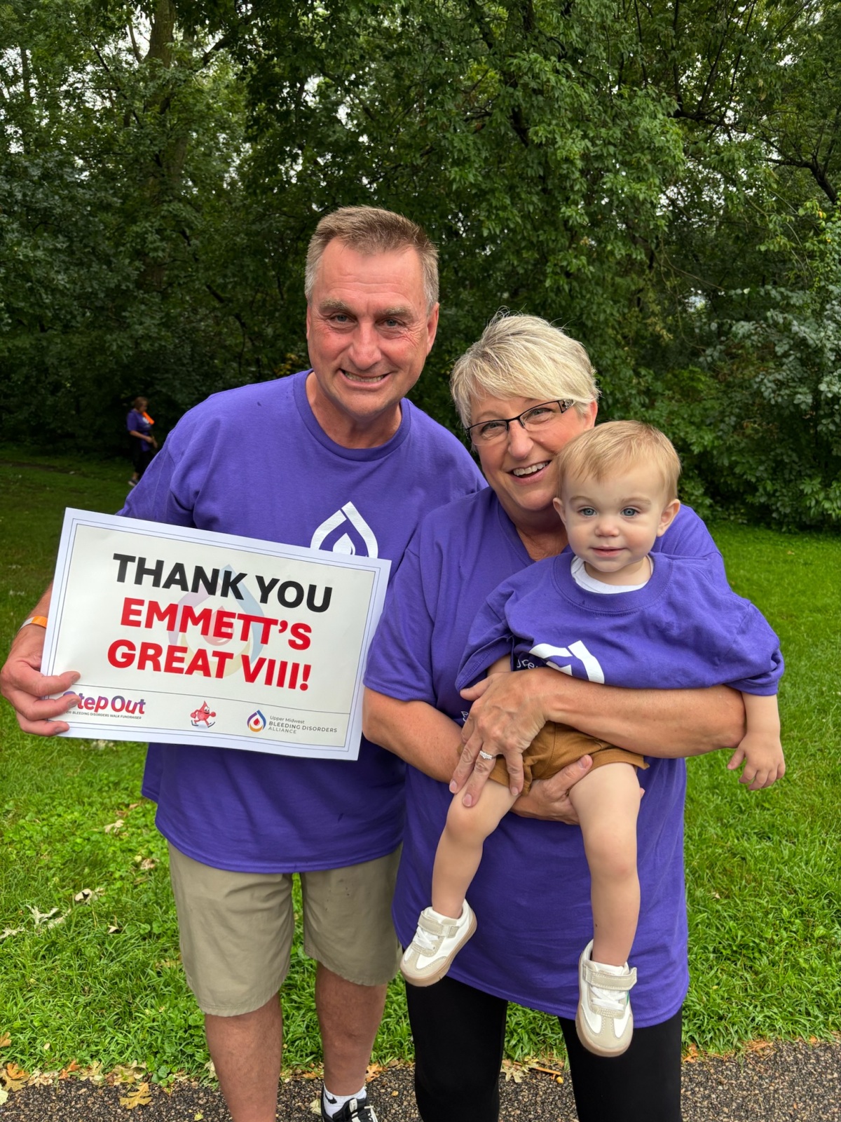 Grandpa Ed & Grandma Diane with Emmett at 2025 Bleeding Disorders Walk