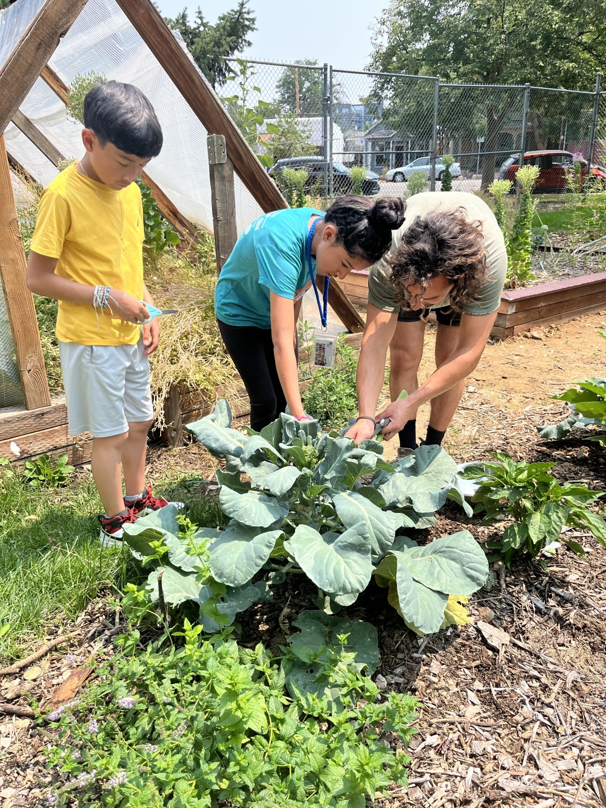 Zuey & Adriel (siblings) gardening with Joe
