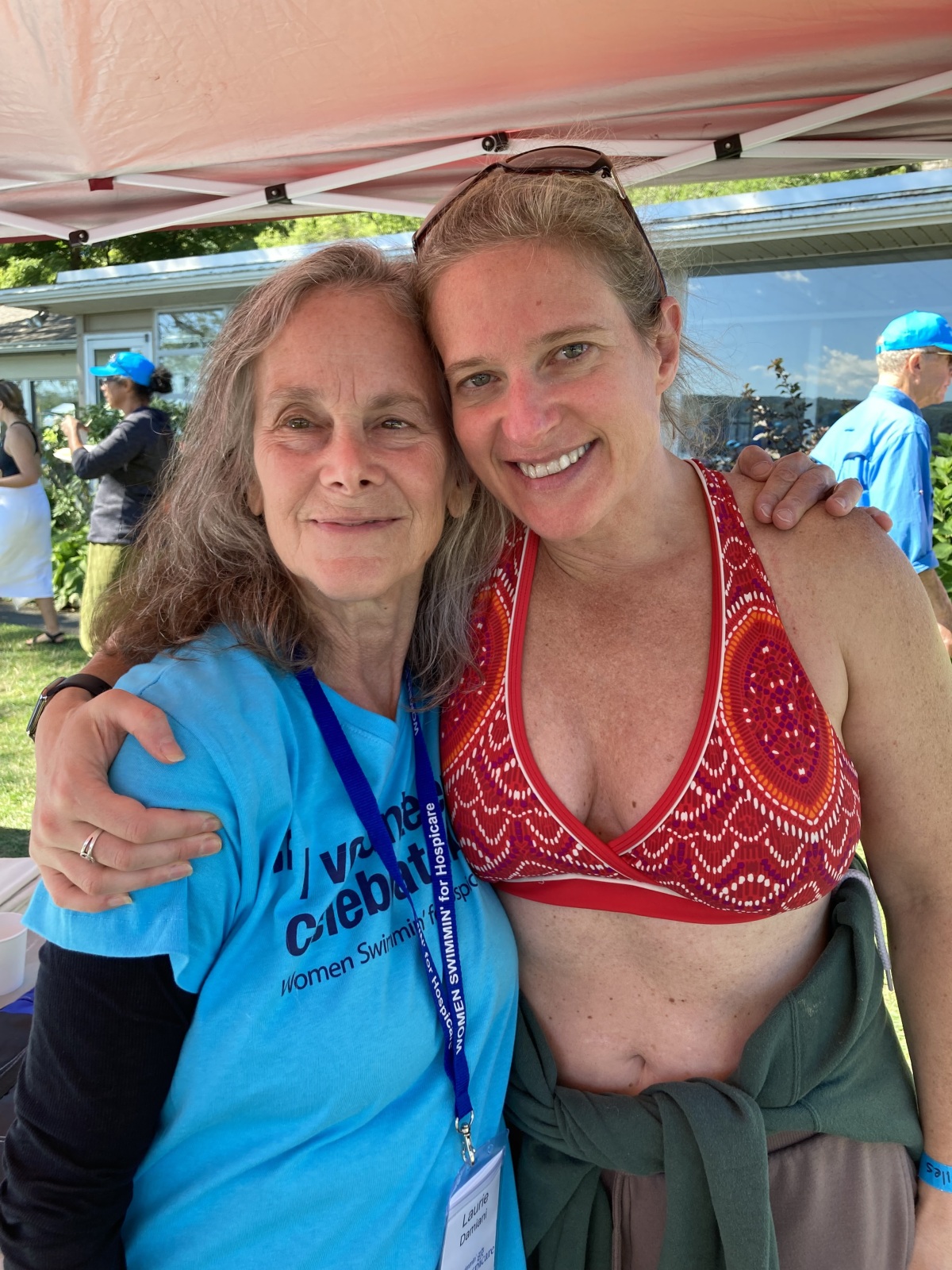 Post swim bear hug with Laurie Damiani!