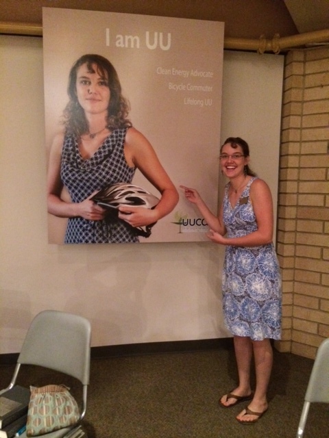 Bike access as a core value (this poster was one of several featuring diverse members of the Atlanta UU congregation)