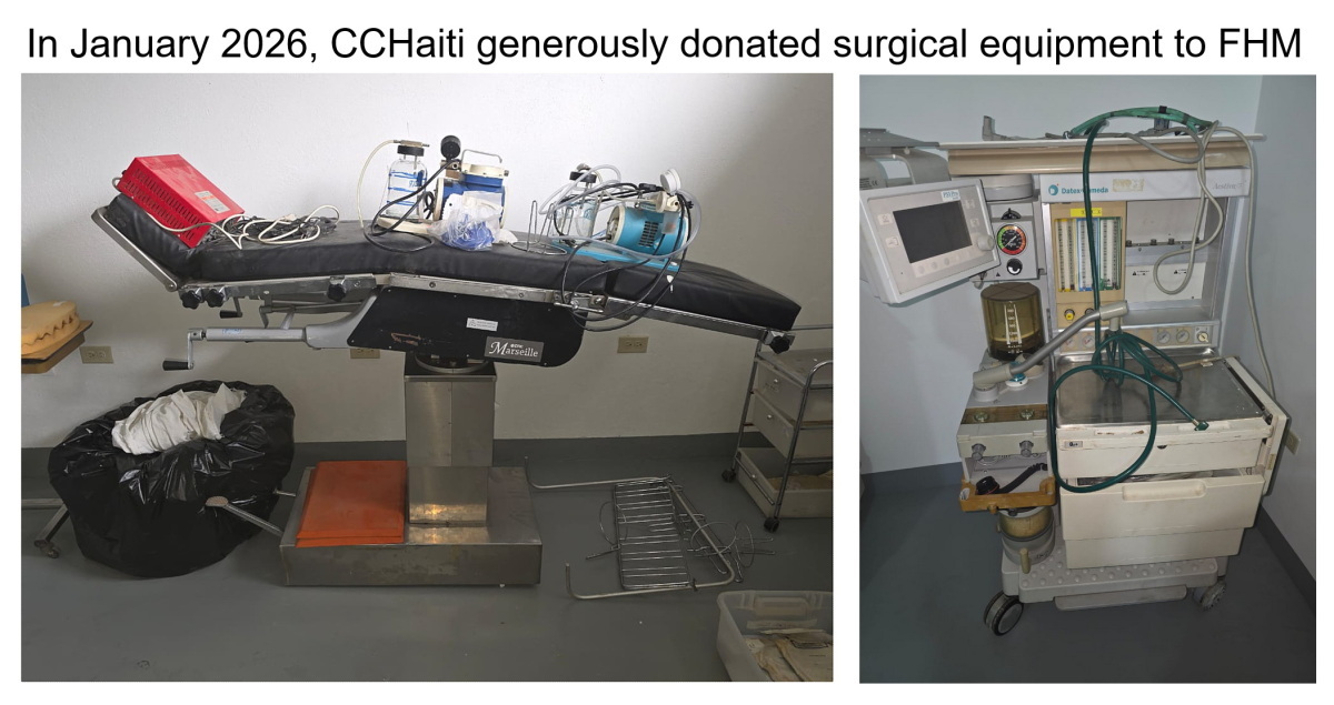 In January 2026, another organization in Haiti (CCHaiti) generously donated a lot of surgical equipment to us.