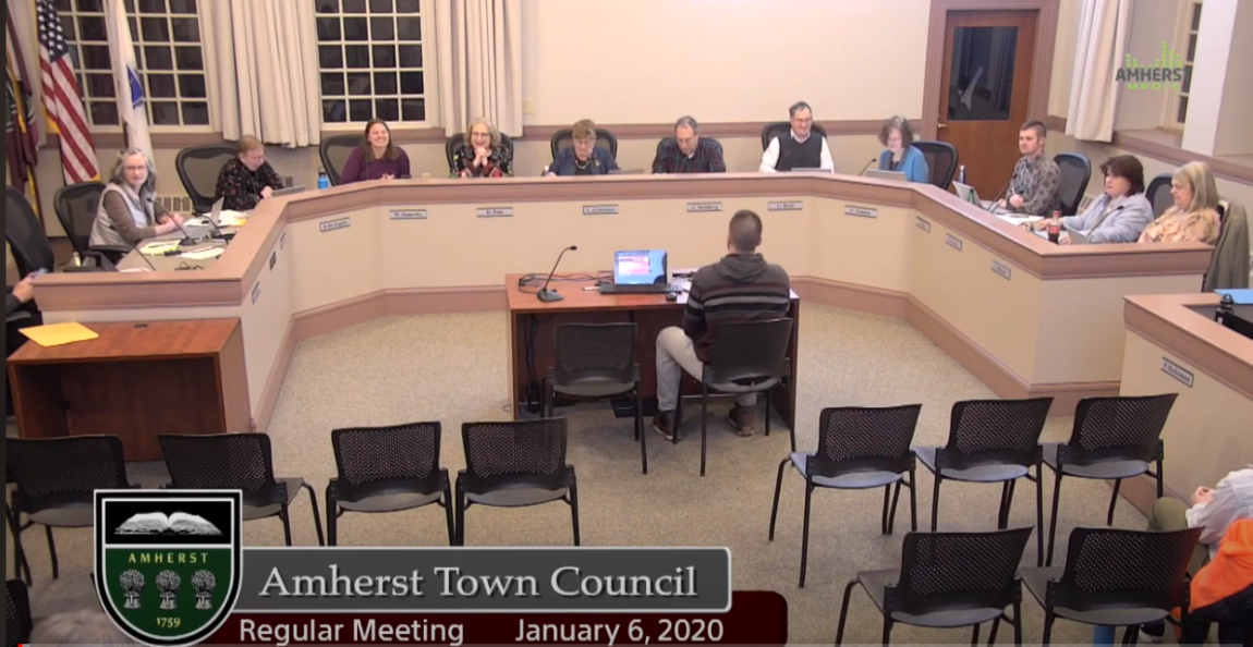 Addressing Amherst Town Council about plowing the Norwottuck Rail Trail