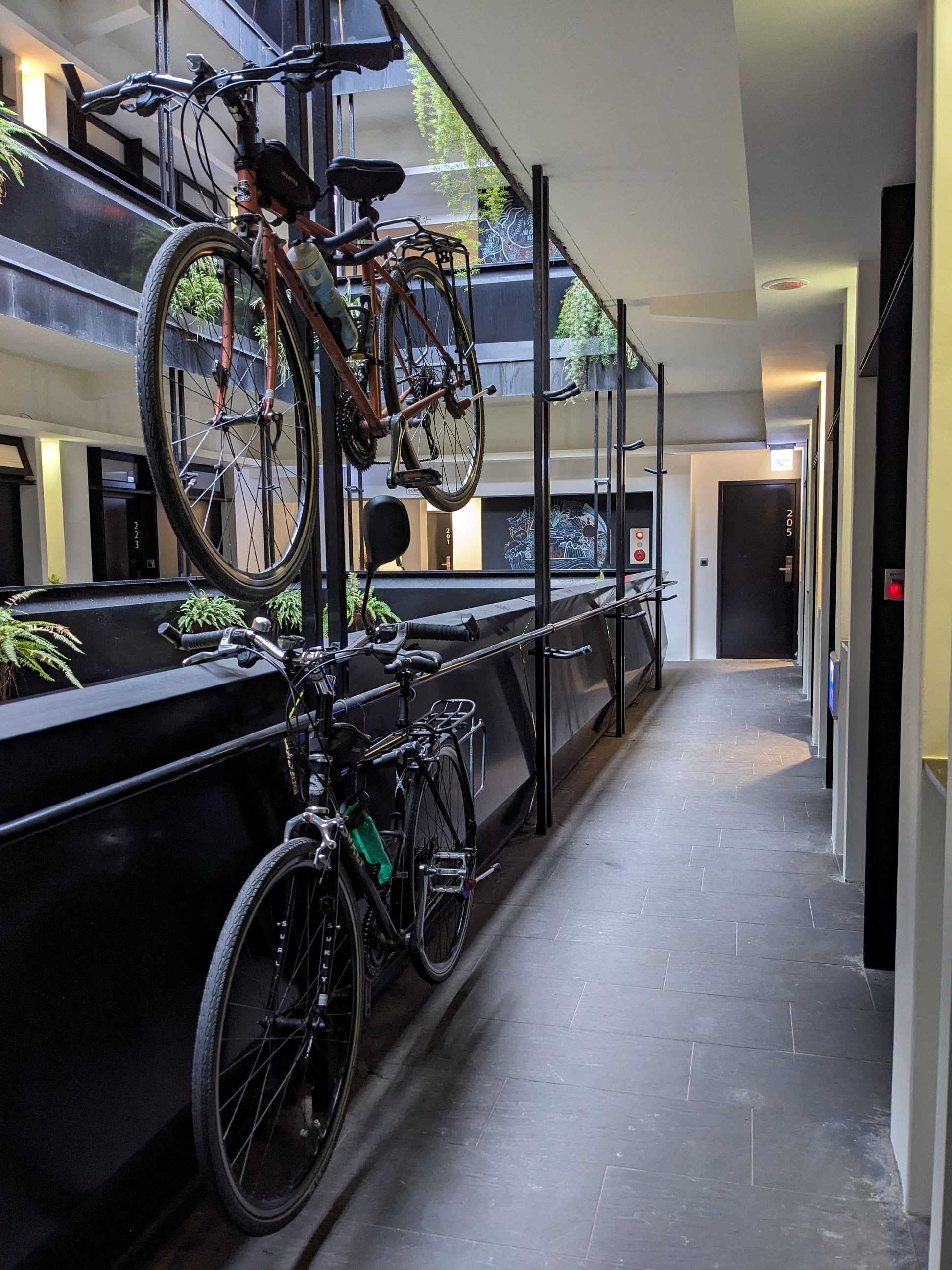Bike parking at the hotel