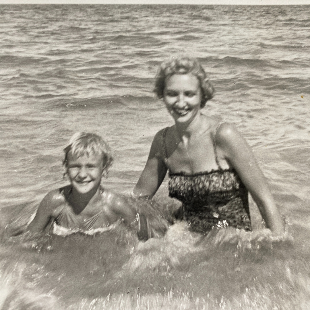 Mom and Sally in Florida.  She taught me to swim in the ocean.