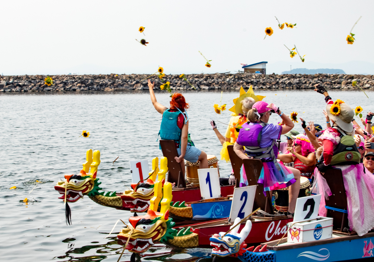 Flowers are thrown into the water