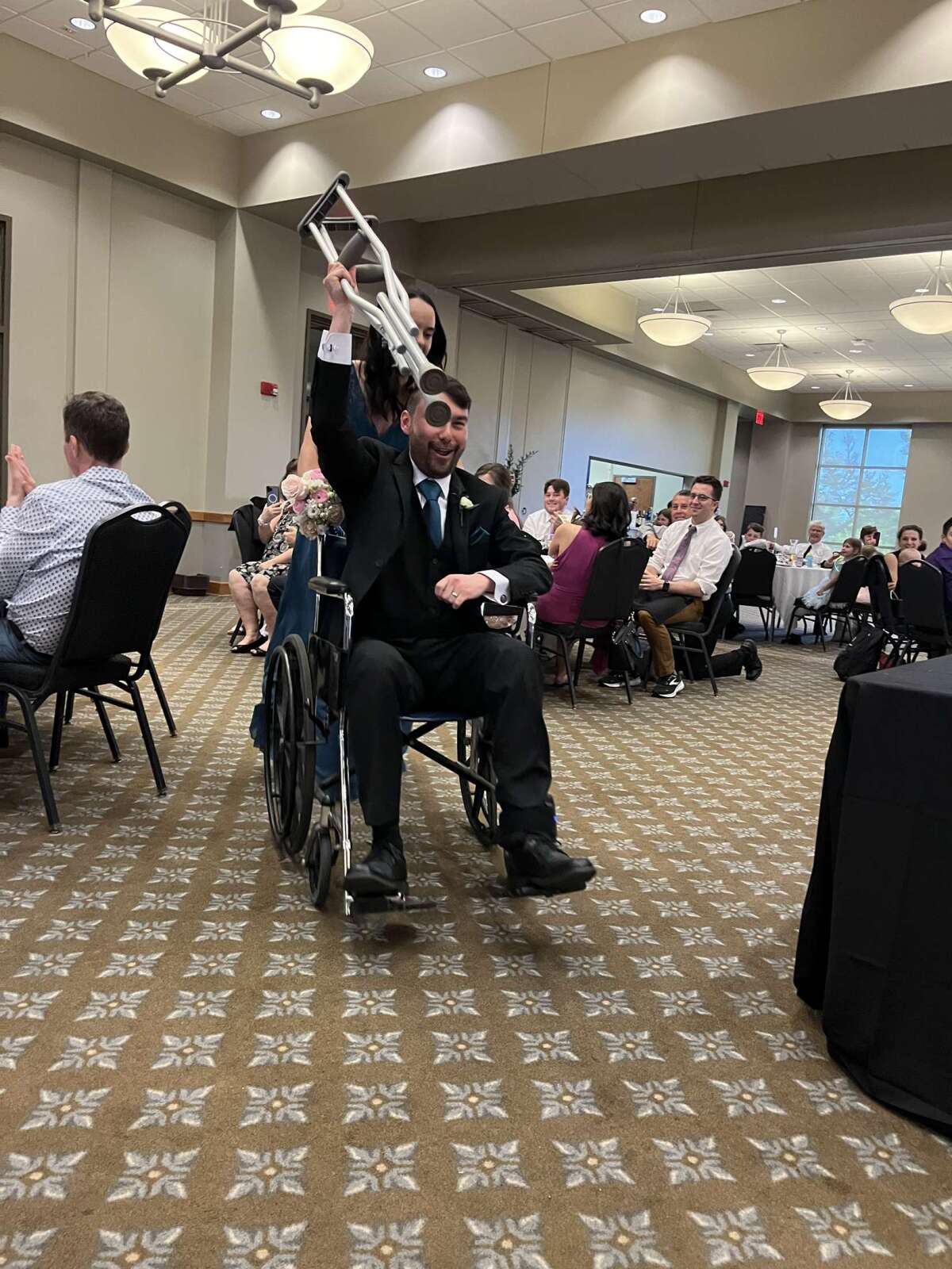 On crutches in one of my best friend's weddings