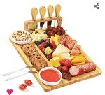 Bamboo Charcuterie Cheese Board Set w/ 4 Stainless Steel Cheese Knives