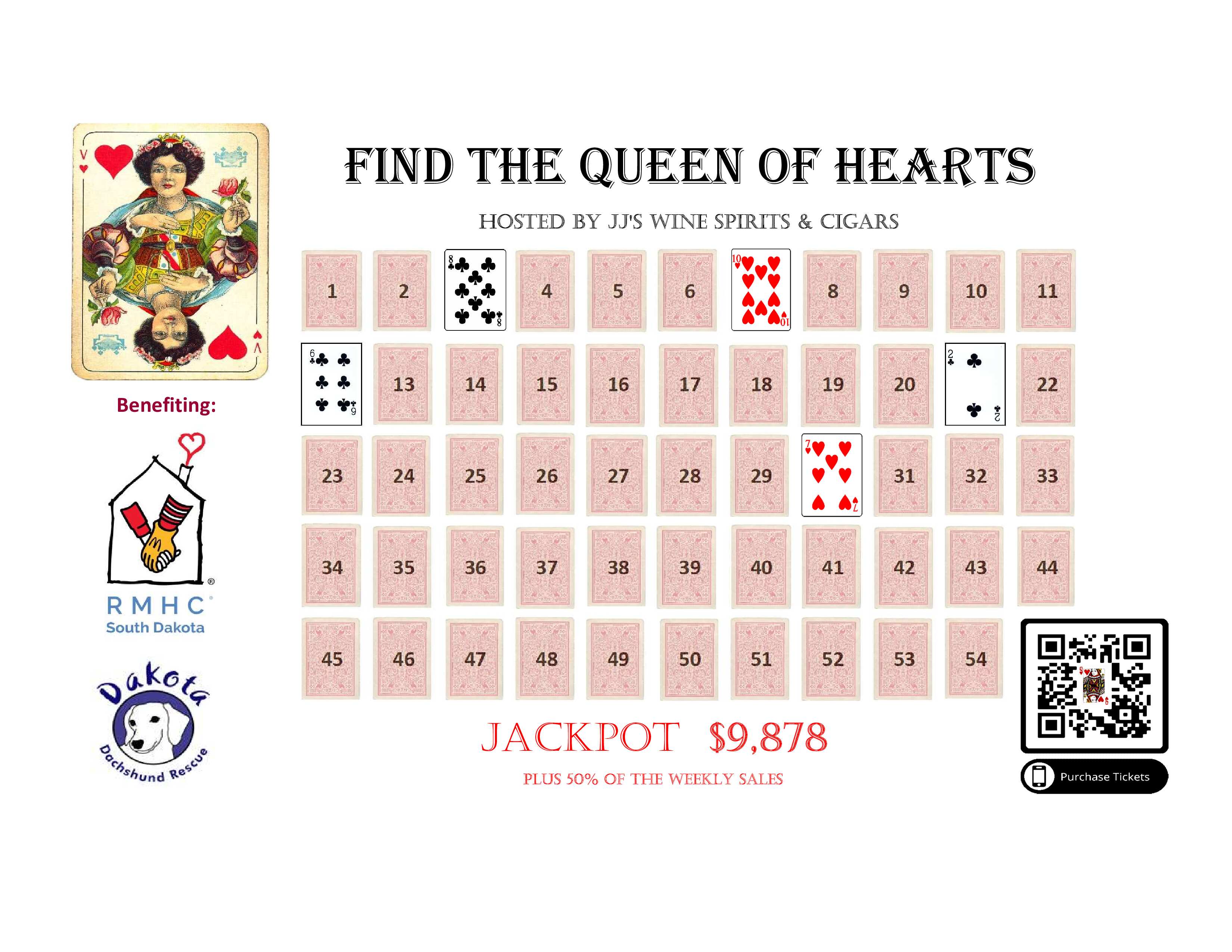 Week 6 Find the Queen of Hearts Board - Next Drawing March 28th at 7:11PM
